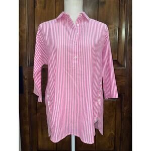 J McLaughlin Women’s 3/4 length Sleeve Red/White Stripe Button Down Small